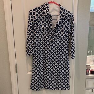 Vineyard Vines Navy and White Long Sleeve Dress
